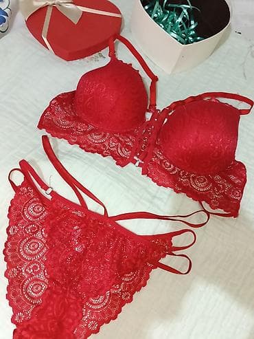 dest geyimler: Qırmızı krujeva iç geyim dəsti – hədiyyə qutusunda - Dəst: push-up — 7