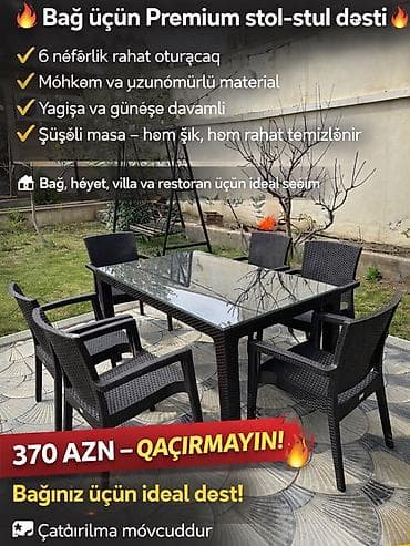 Bağ üçün Premium stol-stul dəsti - 6 nəfərlik rahat oturacaq - Möhkəm