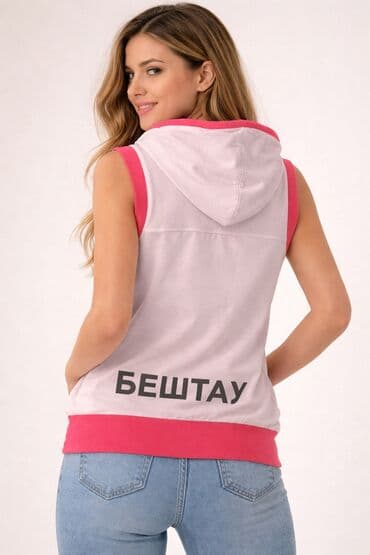 Dəstlər: Qolsuz kapüşonlu jilet - Rəng: açıq çəhrayı/ağ kombin, tünd çəhrayı — 3