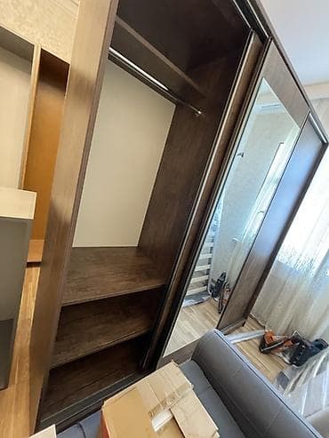 tekstil: İşlənmiş, 3 qapılı, Güzgülü, Qəhvəyi, Taxta, Kupe, Düz dolab — 2