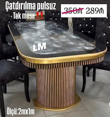 Tək masa – modern dizaynlı yemək masası - Ölçü: 2 m x 1 m - Üst səth