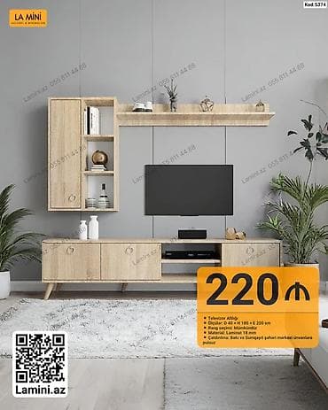 dekor ref: TV altlığı və divar rəfi dəsti - Model: Kod 5374, La Mini - Ölçülər — 1