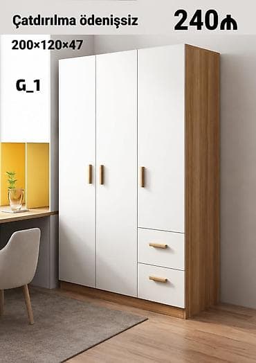 dolablar paltar: G_1 model şkaf Ölçü: 200×120×47 sm - 3 qapılı dizayn - 2 alt çekməce — 1