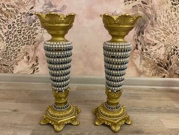 şamdam: Dekorativ cüt vaza/şamdan - Klassik barokko üslubunda, qızılı rəngdə — 3