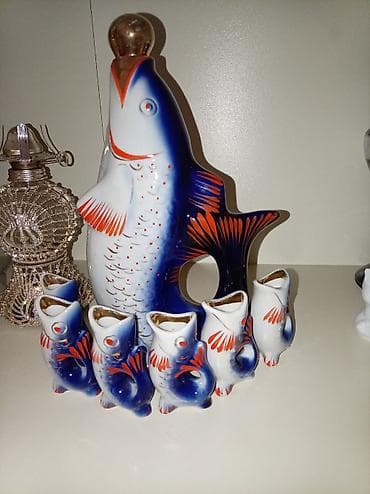 dekor reqemler: Balıq fiqurlu porselen likör dəsti - Material: yüksək keyfiyyətli — 1