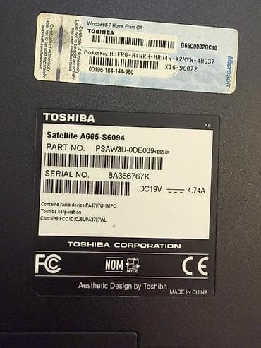 Masaüstü kompüterlər və iş stansiyaları: Toshiba noutbuk – Satellite A665 S6094 Windows 7-Zaryatka kabeli — 5