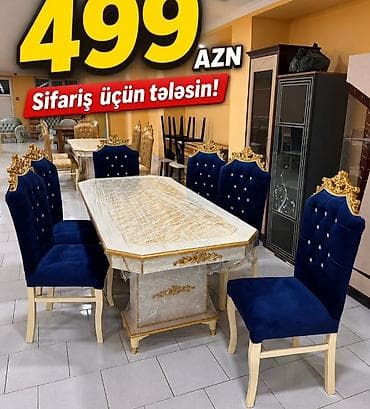 saxta baba satisi: Klassik üslubda yemək otağı dəsti - Dəst: 1 masa + 6 stul - Masa — 1