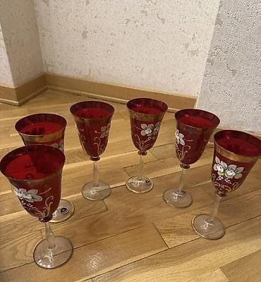 dekorativ qab: Qədəhlər, rəng - Qırmızı, Şüşə, 6 ədədli dəst — 1