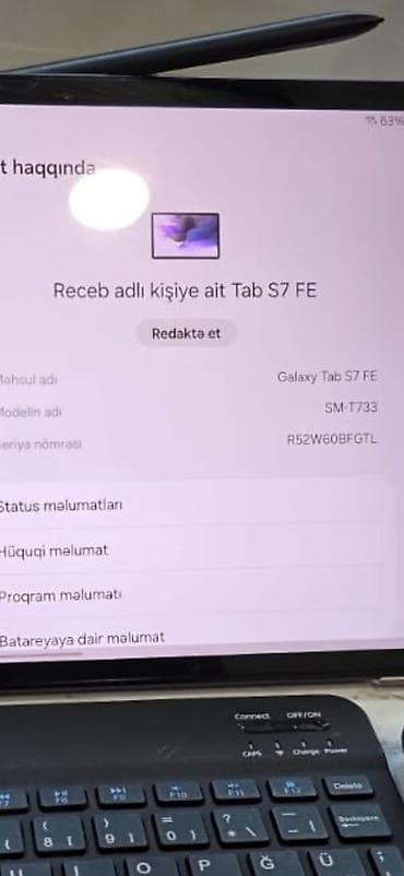 Samsung: Samsung Galaxy Tab S7 FE (SM-T733) planşet dəsti Xüsusiyyətlər: - — 3