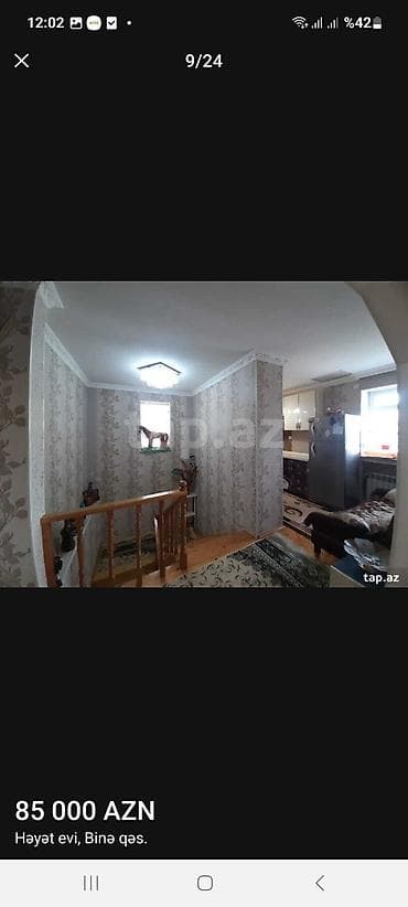 bina az ev alqi satqisi: Binə qəsəbəsində həyət evi. ışıq, qaz, su, kombi, 5 otaqlı sənət — 9