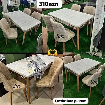 oturacaqlar satilir: Mətbəx üçün, Yeni, Dördbucaq masa, 4 stul — 1