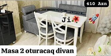 Mətbəx üçün, Yeni, Açılmayan, Dördbucaq masa, 2 stul