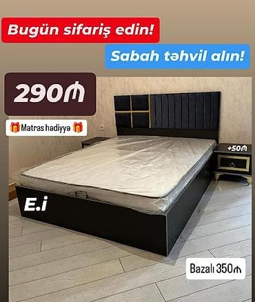 Mebel dəsti – ikinəfərlik çarpayı və tumba - Modern dizaynlı, qara