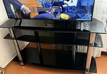 qelem seti: Şüşə TV stendi - Material: qalın temperli tüstü-qaranlıq şüşə rəflər — 1