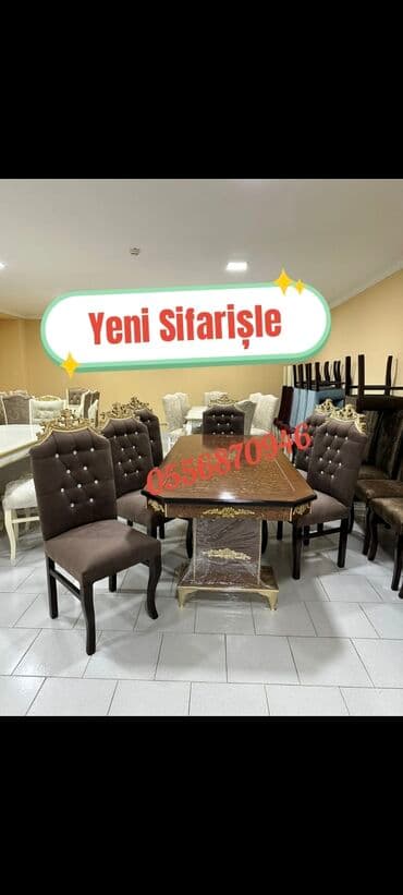 ders masaları: Qonaq otağı üçün, Yeni, Açılmayan, Dördbucaq masa, 6 stul — 10