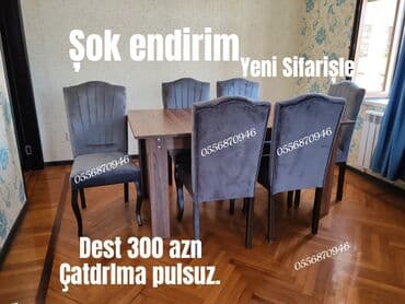 Taburetlər: Qonaq otağı üçün, Yeni, Açılmayan, Dördbucaq masa, 6 stul — 5