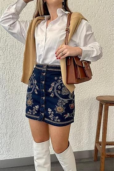 kofta yupka: Mini Ətək, Stradivarius, Cins, XS, S — 1