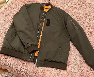 bomber kişi gödəkçəsi: Kişi bomber gödəkçəsi - Rəng: xaki (iç hissə parlaq narıncı astarlı — 2