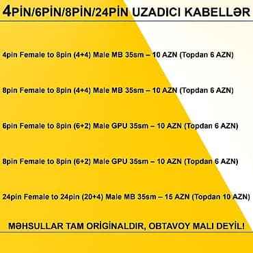 38 pin: 4/6/8/12/24pin/Molex/SATA Kabellər MƏHSULLAR TAM ORİGİNALDIR, OBTAVOY — 8