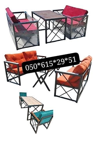 Dördbucaq masa, Qatlanan, Stullar ilə, Metal