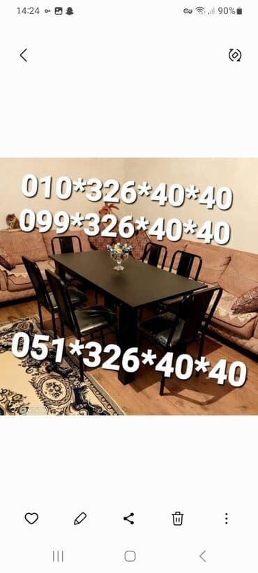 Masa və oturacaq dəstləri: Qonaq otağı üçün, Yeni, Açılmayan, Dördbucaq masa, 4 stul — 6