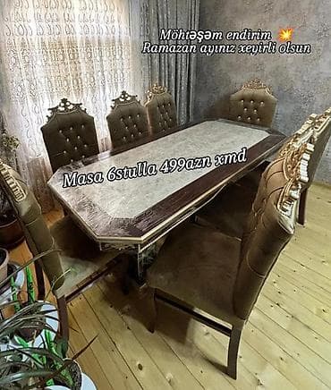 stollar: Qonaq otağı üçün, Yeni, Açılmayan, Dördbucaq masa, 6 stul — 3