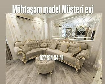 Klassik üslubda L formalı bəzəkli künc divan dəsti - Zərif barokko