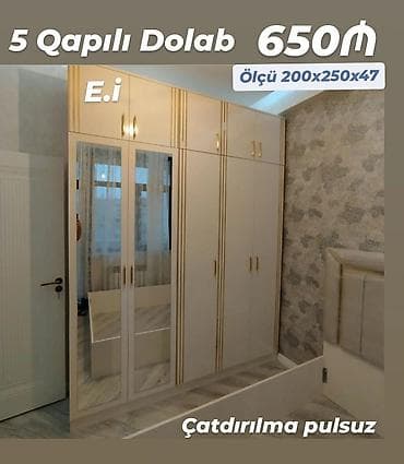 iskaf: 5 qapılı dolab – ölçü 200x250x47 sm - İki güzgülü ön qapı, qalan üç — 1