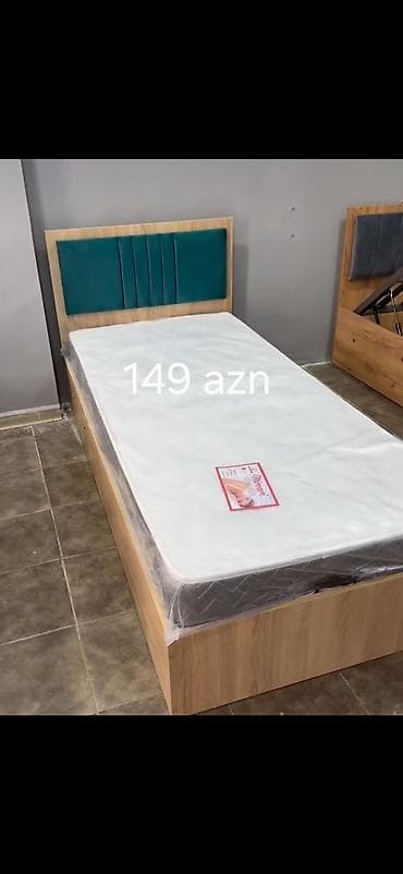 Tək nəfərlik çarpayı və döşək dəsti - Material: taxta teksturalı