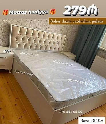 Yataq dəsti – başlıq, çarpayı korpusu və matrasla - Ölçü: 1 nəfərlik — 1
