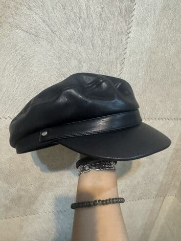 Daewoo: Qara dəri kepka – kapitan/baker boy stili - Material: yüksək — 2