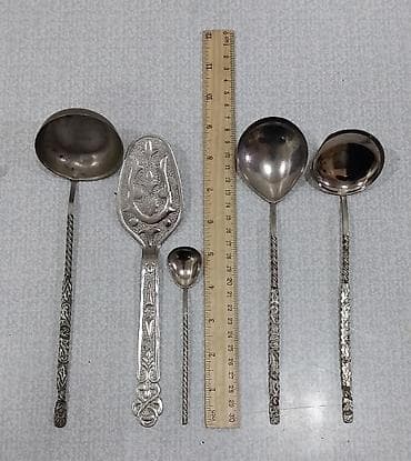 qədim samovar satisi: Qaşıq dəsti sovet istehsalı gümüşü rəngli dekorativ qaşıq dəsti, sovet — 4