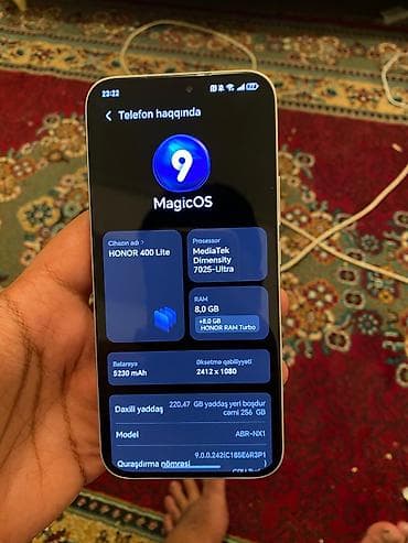 telefon sade: Honor 400 Lite, 256 GB, rəng - Gümüşü, Barmaq izi — 2