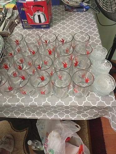 Mətbəx üçün şüşə qablar dəsti - Şüşə stəkanlar: 20 ədəd, silindrik