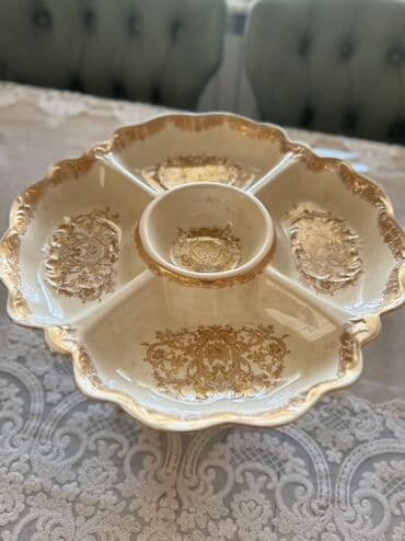 Tort və şiriniyyat qabı, rəng - Qızılı, Keramika