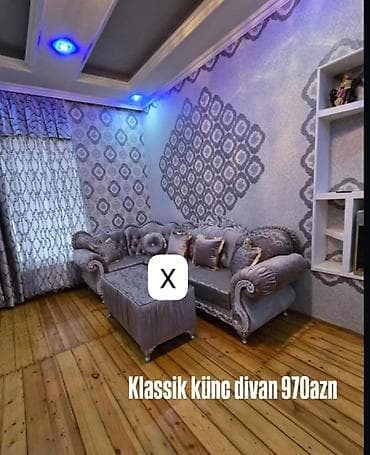 Klassik üslubda künc divan - Rəng: gümüşü/boz tonlarda, parça üzləmə - — 1