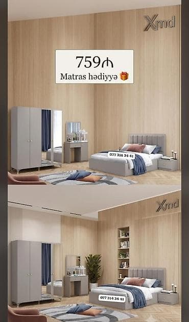 qab qacaq ecemi: Yataq otağı mebel dəsti – Xmd Komplektin tərkibi: - Çarpayı (yumşaq — 1