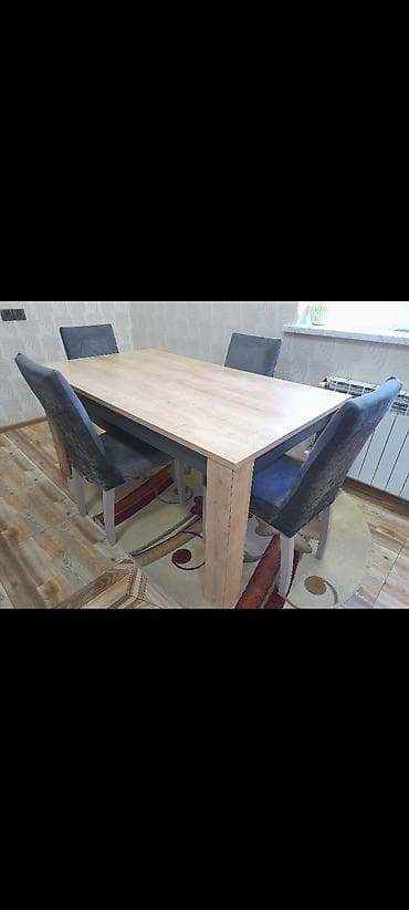 Yemək masası və 6 ədəd stul dəsti - Masa: düzbucaqlı forma, açıq
