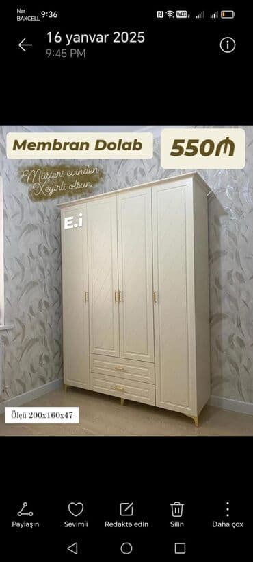 Dolablar: Yeni, Açılan, 4 qapılı Düz dolab, Dolab-asılqan, Türkiyə — 2