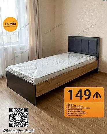 Minimalist dizaynlı tək nəfərlik çarpayı - Ölçülər: 90 x 200 sm -