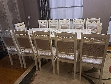 Qonaq otağı üçün, İşlənmiş, Açılan, Dördbucaq masa, 12 stul