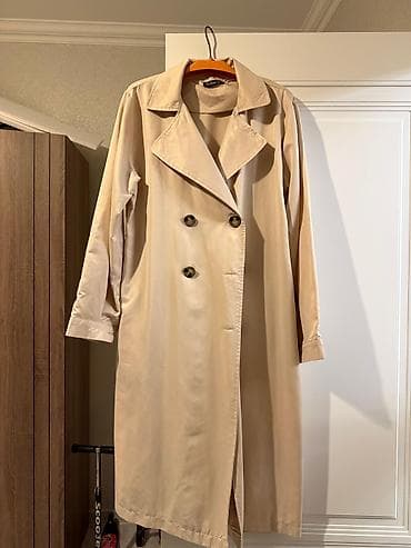 Bej rəngli uzun trençkot - Klassik ikiqat düyməli model - Geniş