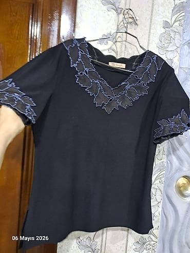 qadın cantalar: Qadın bluzası – Fengdi, ölçü: XL - Rəng: qara - Model: yarımqol, düz — 2