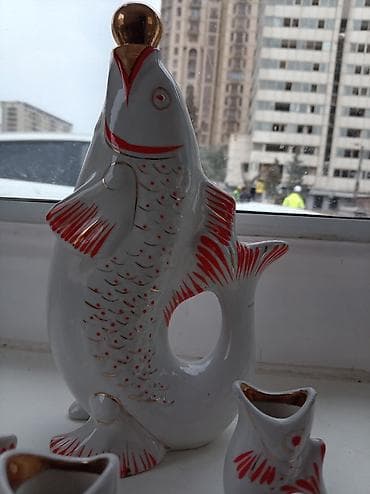 qrafin desti: Porşelen “Balıq” şüşə-servis dəsti - Material: cilalı porşelen - — 2