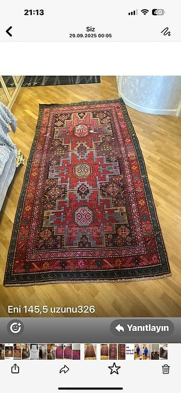qedimi pullar: Xalça – əl işi, şərq motivli Ölçü: eni 145,5 sm, uzunluğu 326 sm — 1