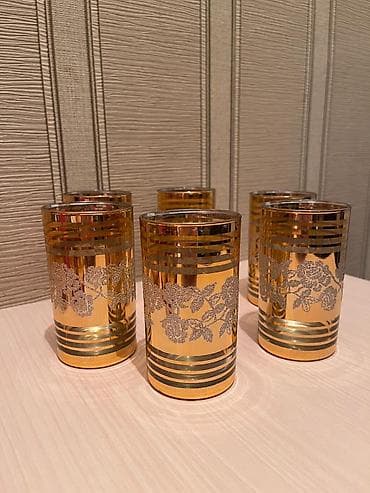 Stəkanlar, rəng - Qızılı, Şüşə, 6 ədədli dəst, Yaponiya