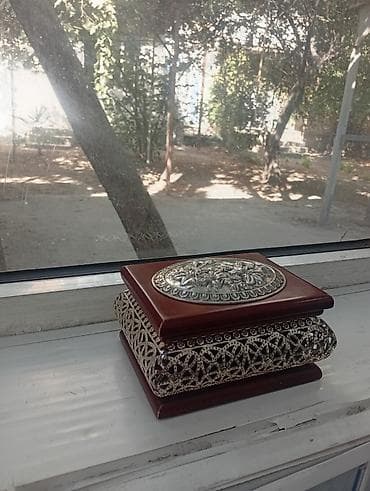ev dekor: Taxta və metal işləməli dekorativ qutu - Material: Tünd qəhvəyi — 1