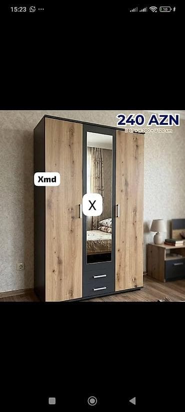 Üç qapılı garderob şkaf - Ölçülər: Dərinlik 47 sm, Hündürlük 200 sm