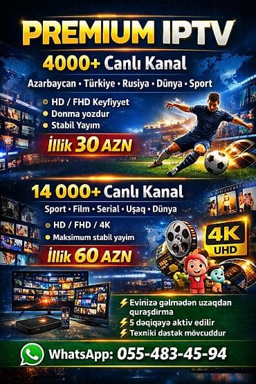 PREMIUM IPTV xidməti - 4000+ canlı kanal: Azərbaycan, Türkiyə