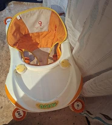 ucuz mebiler: Uşaq gəzdirici (yürütəç) - Rəng: ağ-narıncı - Yumşaq parça oturacaq — 3